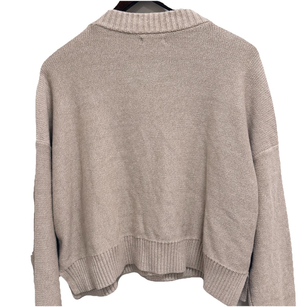 Quince 100% Organic Cotton Cropped Cardigan speckled beige/oatmeal color L - Picture 6 of 10